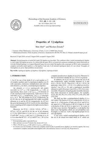 Proceedings of the Estonian Academy of Sciences [Mathemathics. Mechanics. Physics. Chemistry] ; 3 2011