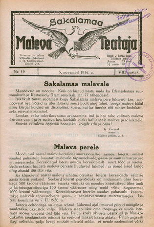 Sakalamaa Maleva Teataja ; 19 1936-11-05