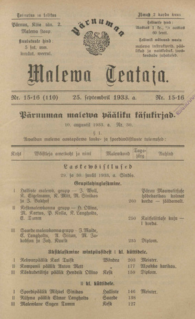 Pärnumaa Maleva Teataja ; 15-16 (110) 1933-09-25