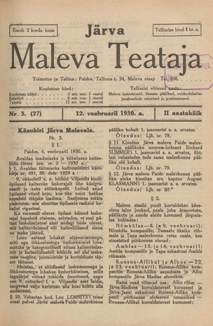 Järva Maleva Teataja ; 3 (27) 1930-02-12