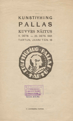 Kunstiyhing Pallas : kuvves näitus : 11. dets. - 22. dets. 1921 Tartun