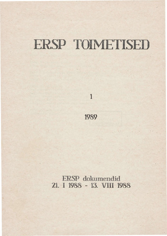 ERSP toimetised ; 1 1989