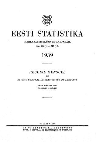 Eesti Statistika : kuukiri ; sisukord 1939