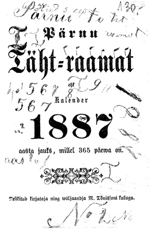 Pärnu täht-raamat ehk kalender 1887 aasta jauks, millel 365 päewa on