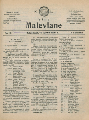 K. L. Viru Malevlane ; 10 1930-04-15