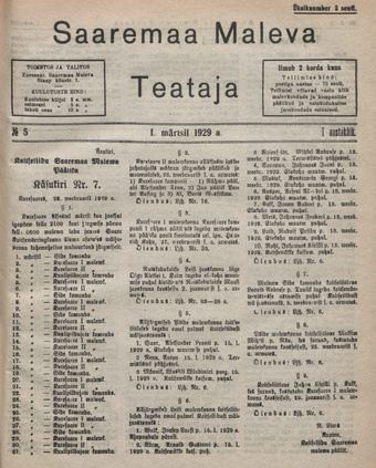 Saaremaa Maleva Teataja ; 5 1929-03-01