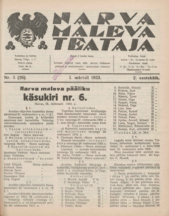 Narva Maleva Teataja ; 5 (26) 1933-03-01