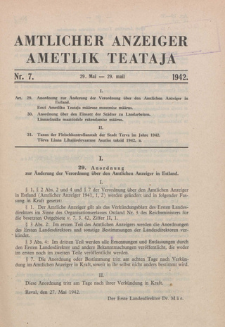 Ametlik Teataja. I/II osa = Amtlicher Anzeiger. I/II Teil ; 7 1942-05-29
