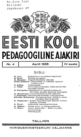 Eesti Kool ; 4 1938-04