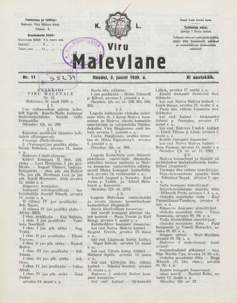K. L. Viru Malevlane ; 11 1939-06-02