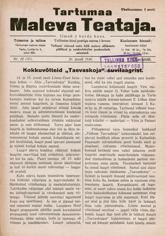 Tartumaa Maleva Teataja ; 12 (37) 1930-06-20