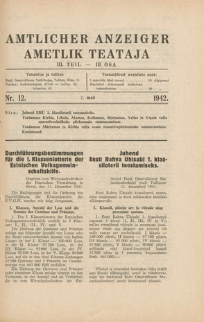 Ametlik Teataja. III osa = Amtlicher Anzeiger. III Teil ; 12 1942-05-07