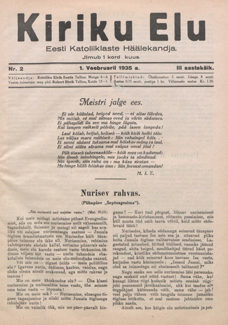 Kiriku Elu : Eesti Katoliiklaste Häälekandja ; 2 1935-02-01