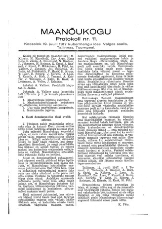 Maanõukogu protokoll nr.11 (19. juuli 1917)
