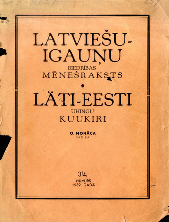 Läti-Eesti Ühingu kuukiri = Latvijas-Igaunijas Biedribas meneðraksts ; 3/4 1939-11