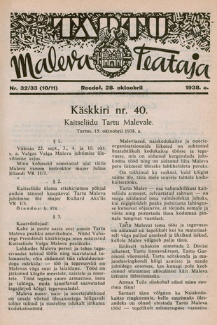 Tartu Maleva Teataja ; 32/33 (10/11) 1938-10-28