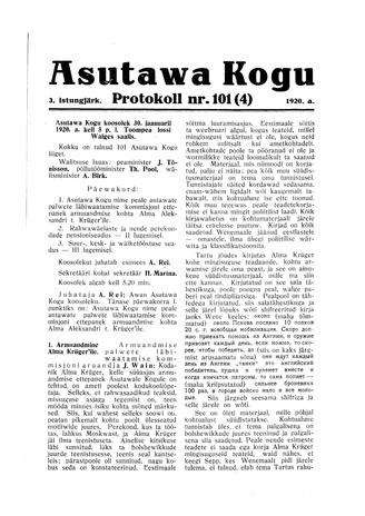 Asutawa Kogu protokoll nr.101 (4) (30. jaanuar 1920)