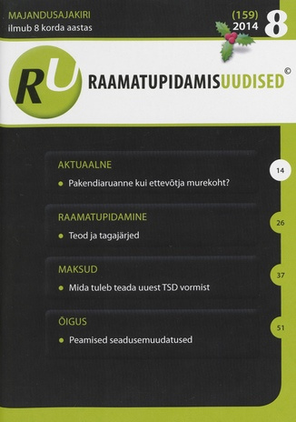 Raamatupidamisuudised : RUP : majandusajakiri ; 8 (159) 2014
