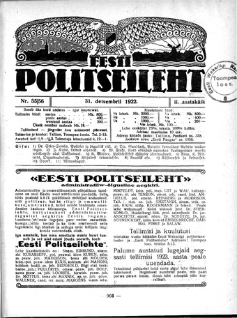 Eesti Politseileht ; 55-56 1922