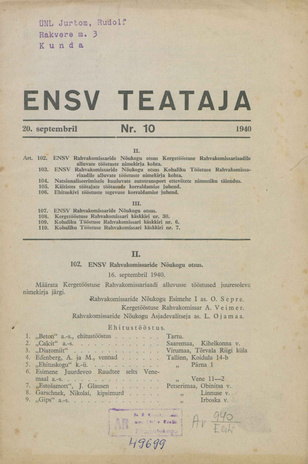 Eesti NSV Teataja ; 10 1940-09-20