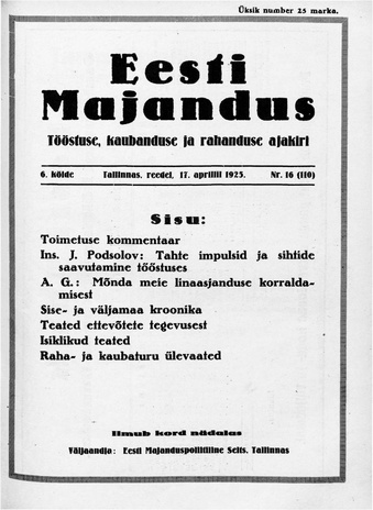 Eesti Majandus ; 16 (110) 1925-04-17
