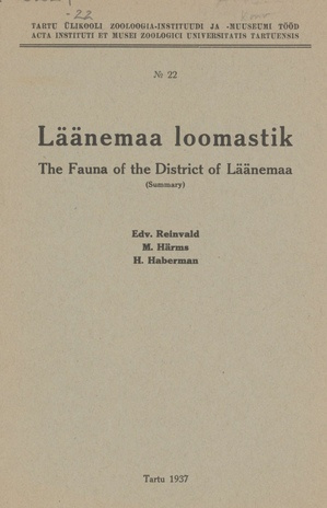Läänemaa loomastik = The fauna of the district of Läänemaa : (summary)