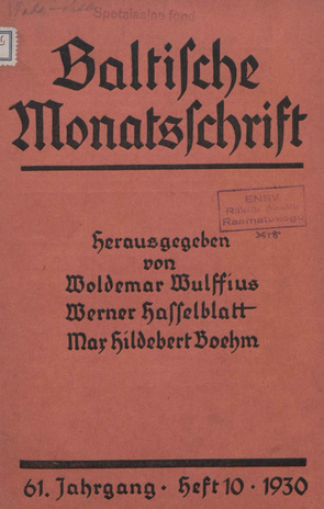 Baltische Monatsschrift ; 10 1930