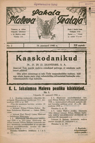 Sakalamaa Maleva Teataja ; 2 1940-01-16