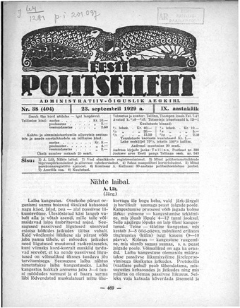 Eesti Politseileht ; 38 1929