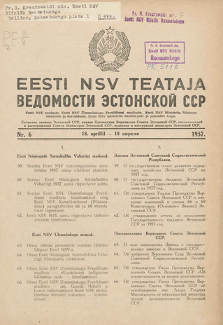 Eesti NSV Teataja = Ведомости Эстонской ССР ; 6 1957-04-18