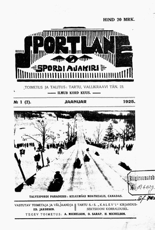 Sportlane : spordi ajakiri ; 1 (2) 1925-01