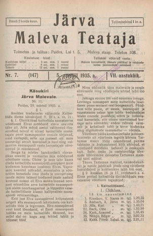 Järva Maleva Teataja ; 7 (147) 1935-04-05