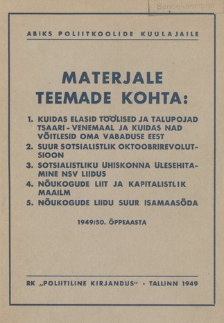 Materjale teemade kohta : 1949/50. õppeaasta