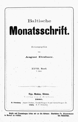 Baltische Monatsschrift ; 7 1880