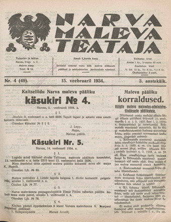 Narva Maleva Teataja ; 4 (49) 1934-02-15