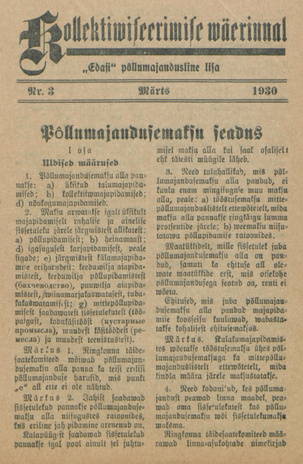 Kollektiviseerimise väerinnal : "Edasi" põllumajandusline lisa ; 3 1930-03