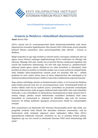 Gruusia ja Moldova: võimalikud ohustsenaariumid ; (Eesti Välispoliitika Instituudi mõttepaber ; nr. 18, veebruar 2015)