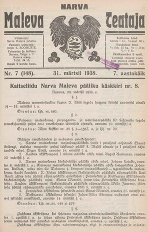 Narva Maleva Teataja ; 7 (148) 1938-03-31