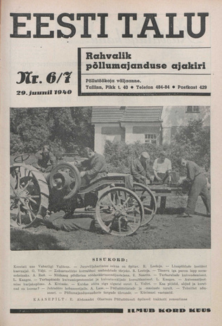 Eesti Talu : rahvalik põllumajanduse ajakiri ; 6-7 1940-06-29