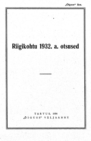 Riigikohtu otsused ; 1932