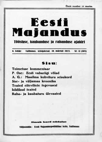 Eesti Majandus ; 11 (105) 1925-03-10