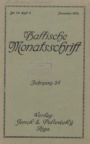 Baltische Monatsschrift ; 11 1912-11