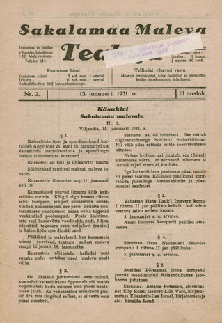 Sakalamaa Maleva Teataja ; 2 1931-01-15