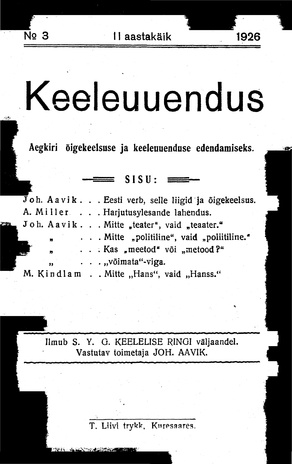 Keeleuuendus ; 3 1926