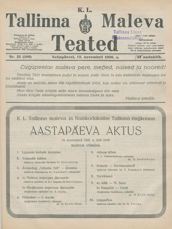 K. L. Tallinna Maleva Teated ; 32 (306) 1936-11-12
