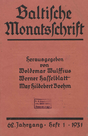 Baltische Monatsschrift ; 1 1931