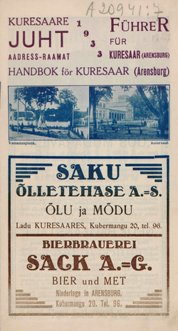 Kuresaare juht-aadressraamat 1933 = Führer für Kuresaar (Arensburg) 1933 = Handbok för Kuresaar (Arensburg) 1933