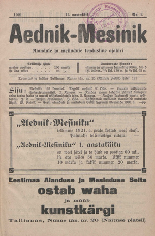 Aednik - Mesinik ; 2 1921