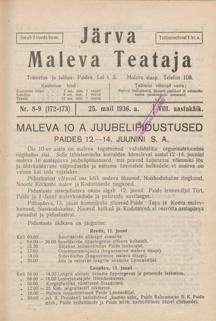 Järva Maleva Teataja ; 8-9 (172-173) 1936-05-25