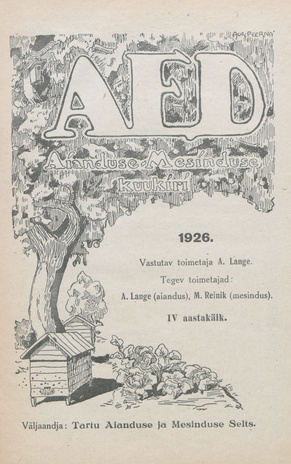 Aed : aianduse ajakiri ; sisukord 1926